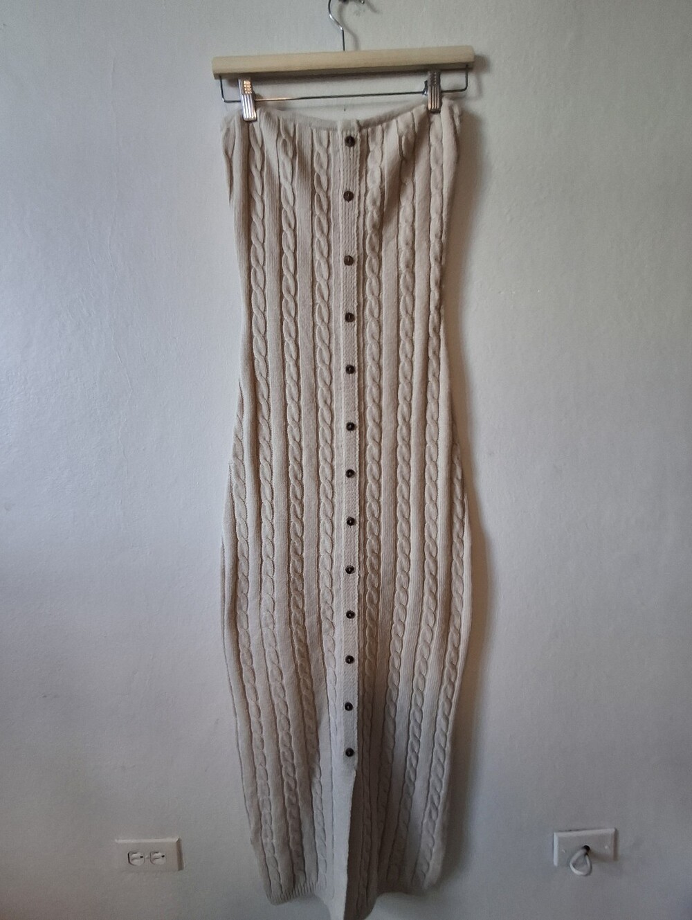 Cream Cable-Knit Button-Front Maxi Dress